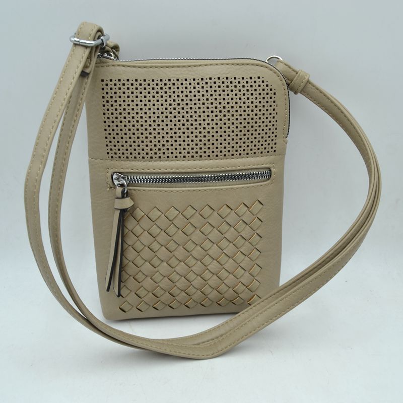 Crossbody Bag with Perforated Panel and Woven Front Detail