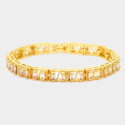 Baguette Round CZ Stone Accented Evening Bracelet
