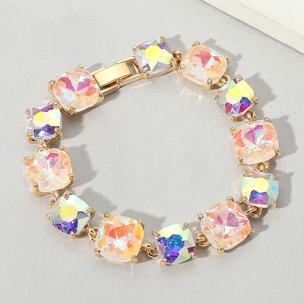 Women's Cushion Square Stone Link Evening Bracelet