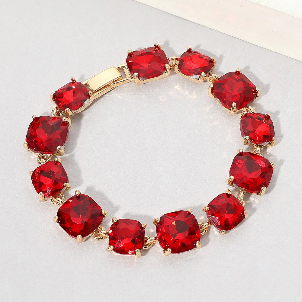 Women's Cushion Square Stone Link Evening Bracelet