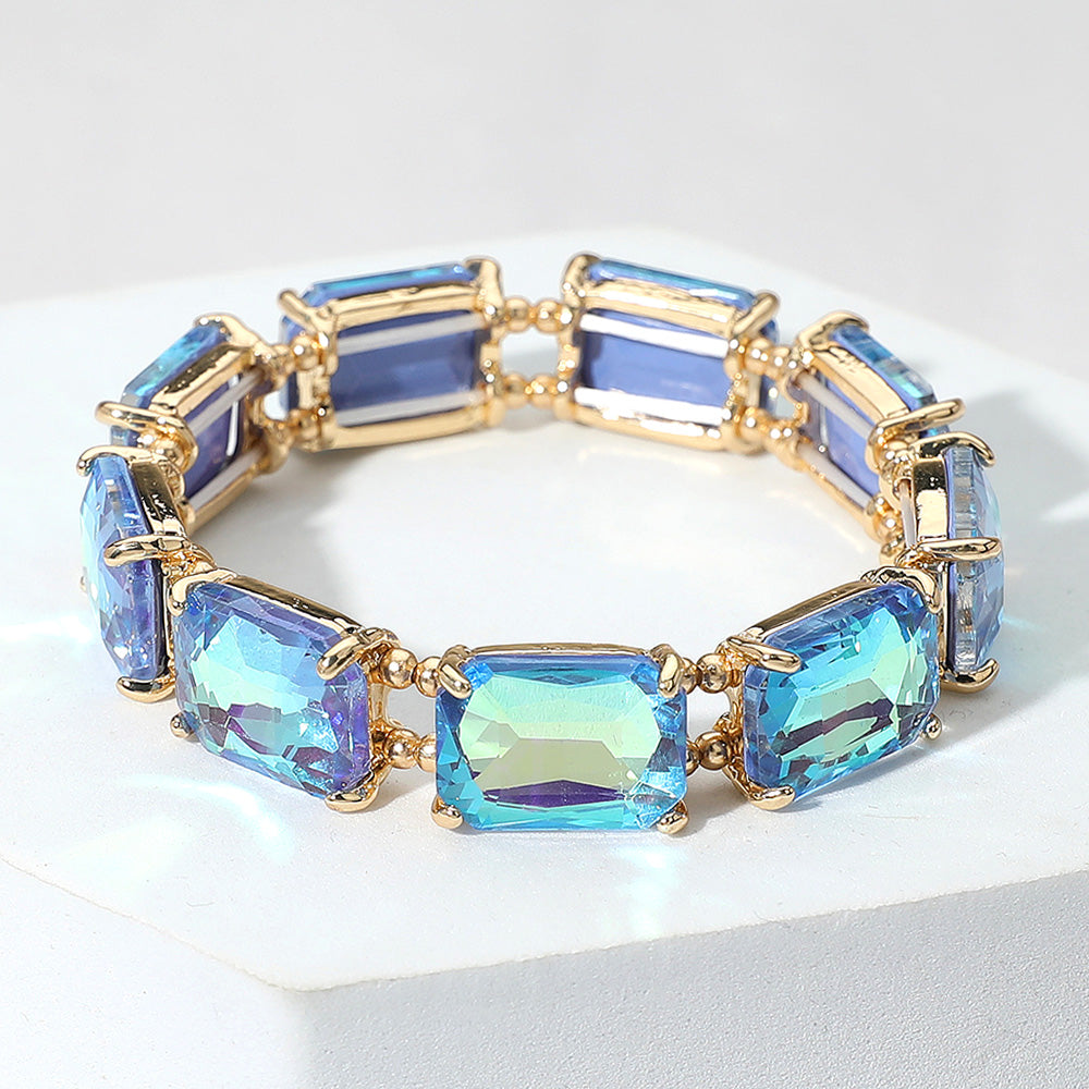 Women's Emerald Cut Stone Stretch Evening Bracelet 4th of July