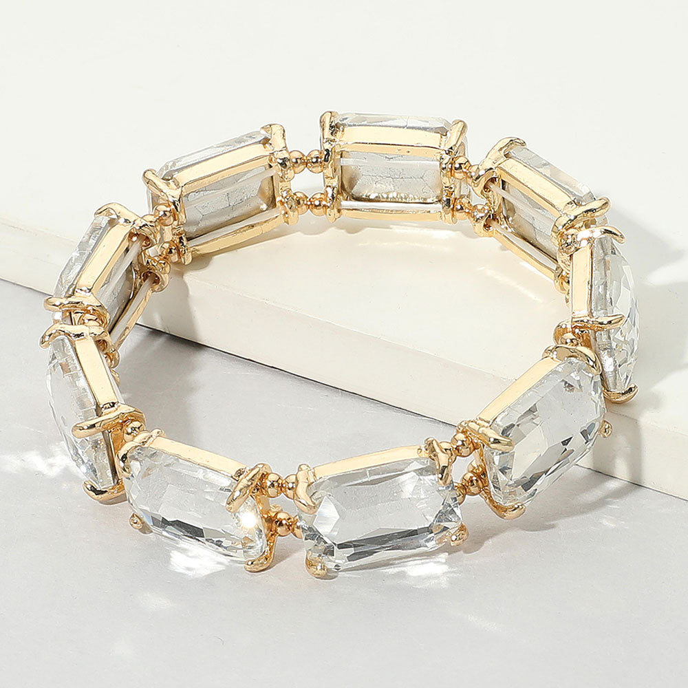 Women's Emerald Cut Stone Stretch Evening Bracelet 4th of July