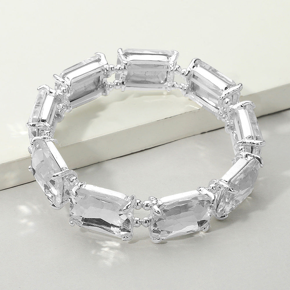 Women's Emerald Cut Stone Stretch Evening Bracelet 4th of July