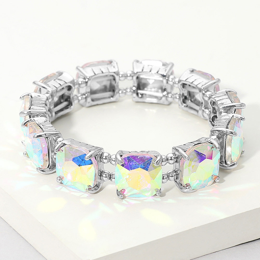 Women's Cushion Square Stone Stretch Evening Bracelet
