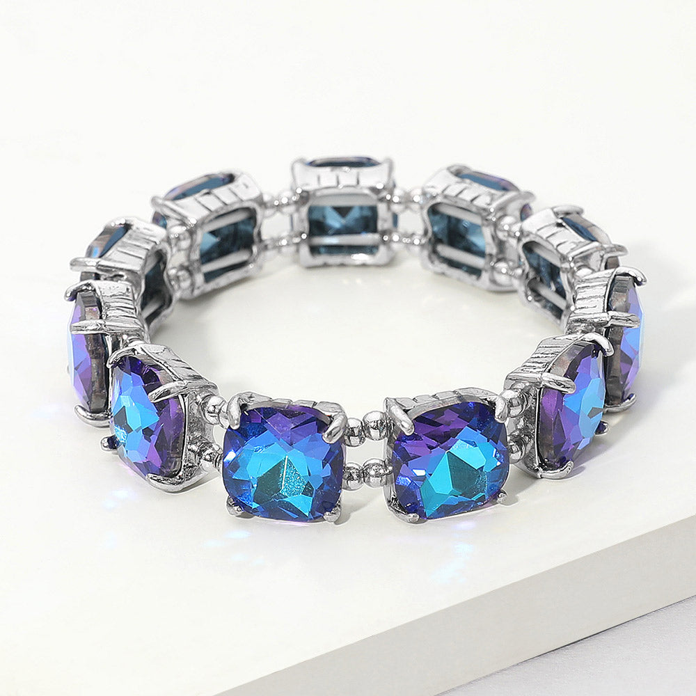 Women's Cushion Square Stone Stretch Evening Bracelet