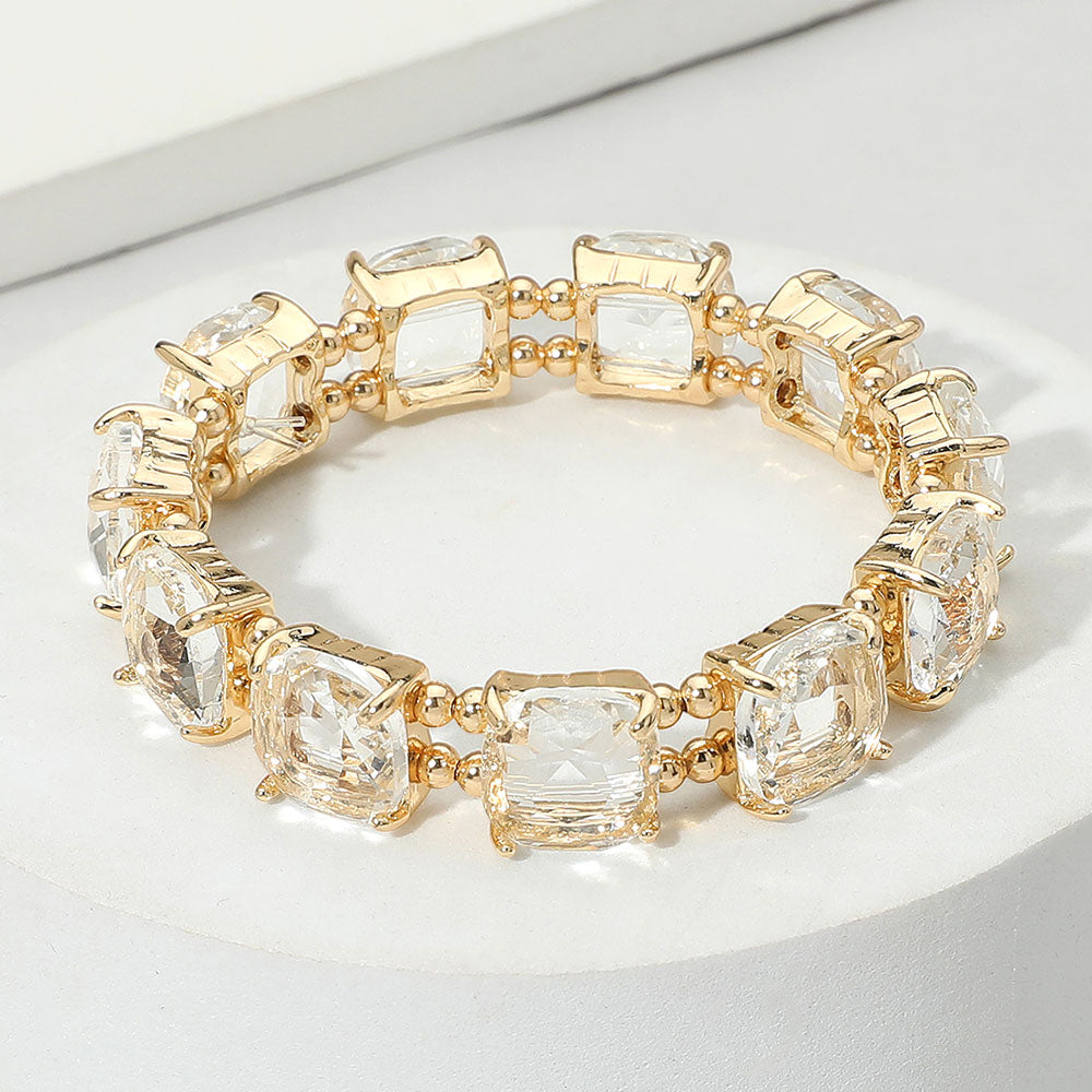 Women's Cushion Square Stone Stretch Evening Bracelet