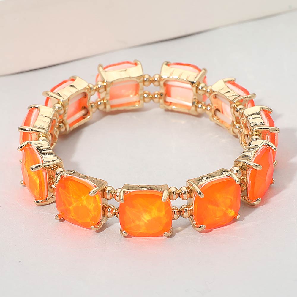 Women's Cushion Square Stone Stretch Evening Bracelet