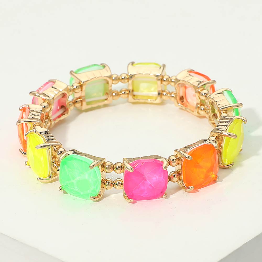 Women's Cushion Square Stone Stretch Evening Bracelet