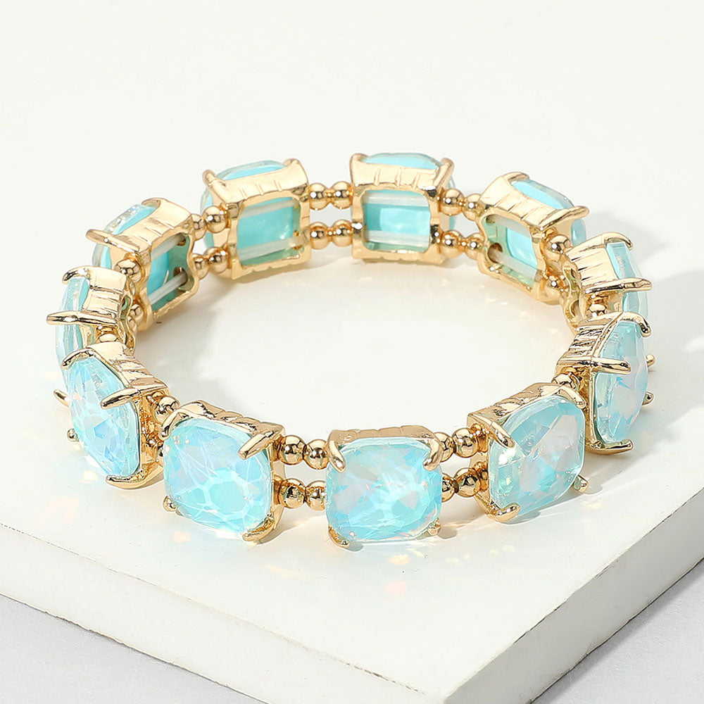 Women's Cushion Square Stone Stretch Evening Bracelet