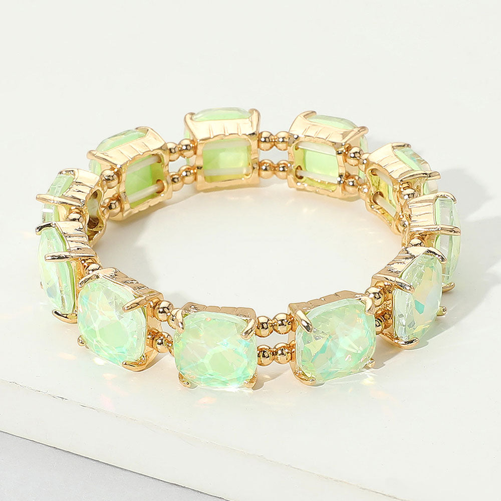 Women's Cushion Square Stone Stretch Evening Bracelet