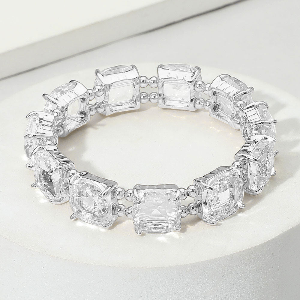 Women's Cushion Square Stone Stretch Evening Bracelet