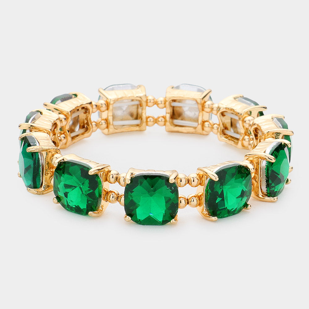Women's Cushion Square Stone Stretch Evening Bracelet