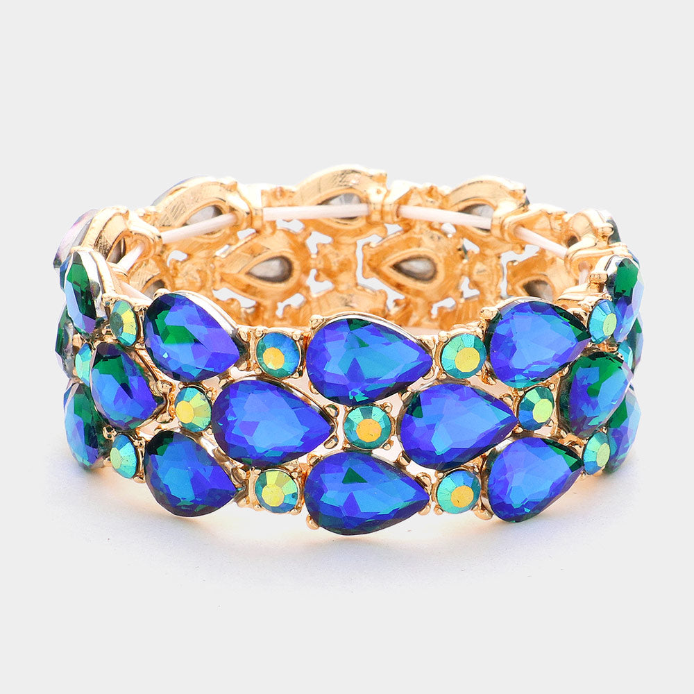Women's Teardrop Stone Accented Stretch Evening Bracelet