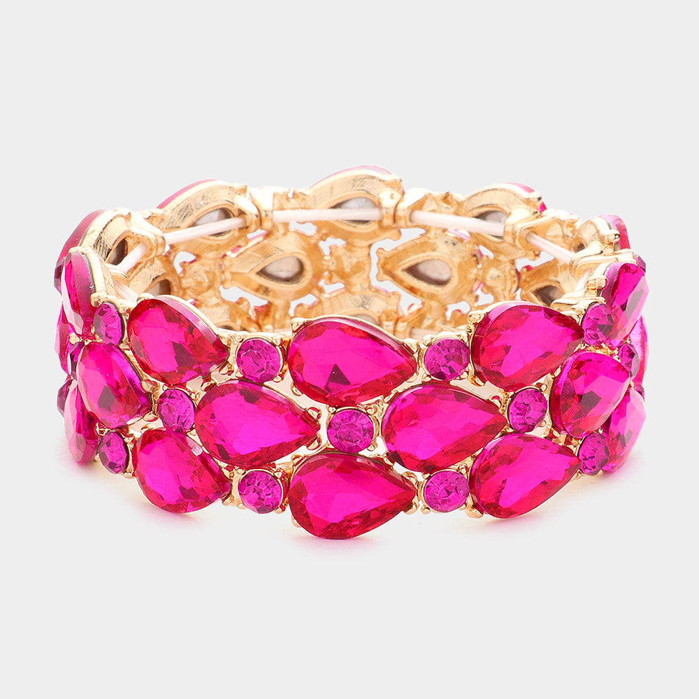 Women's Teardrop Stone Accented Stretch Evening Bracelet