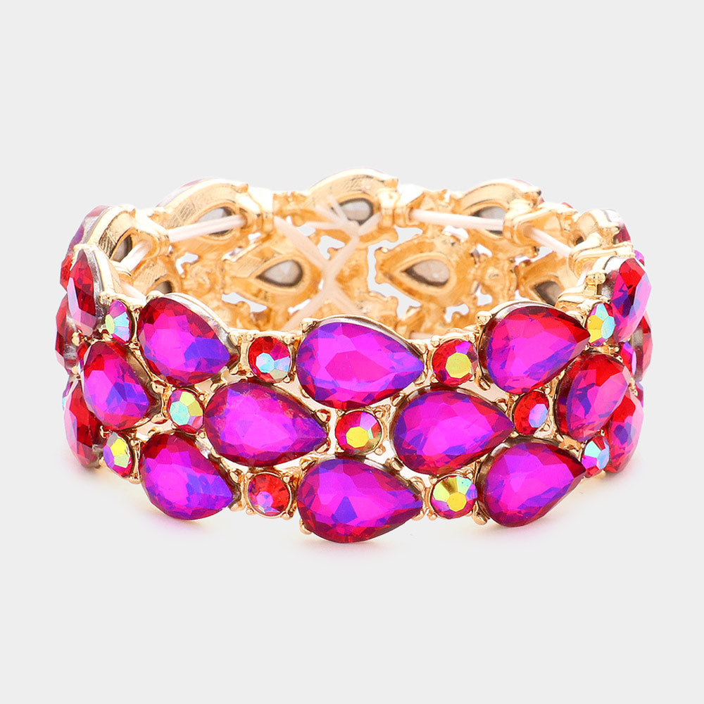 Women's Teardrop Stone Accented Stretch Evening Bracelet