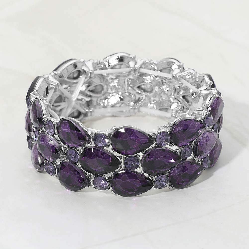 Women's Teardrop Stone Accented Stretch Evening Bracelet