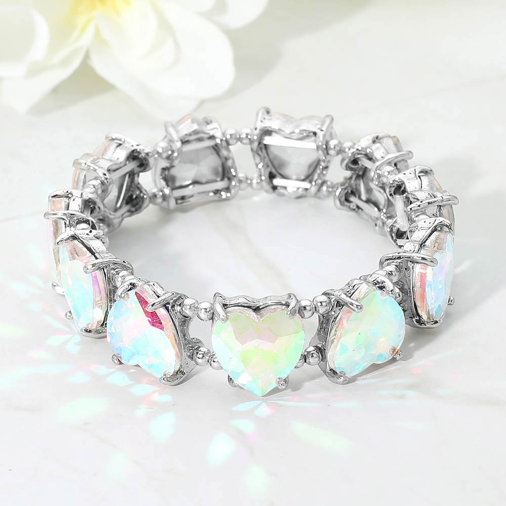 Women's Heart Stone Cluster Beaded Stretch Evening Bracelet