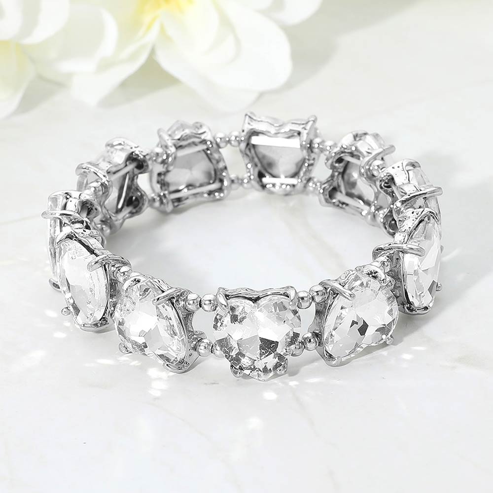 Women's Heart Stone Cluster Beaded Stretch Evening Bracelet