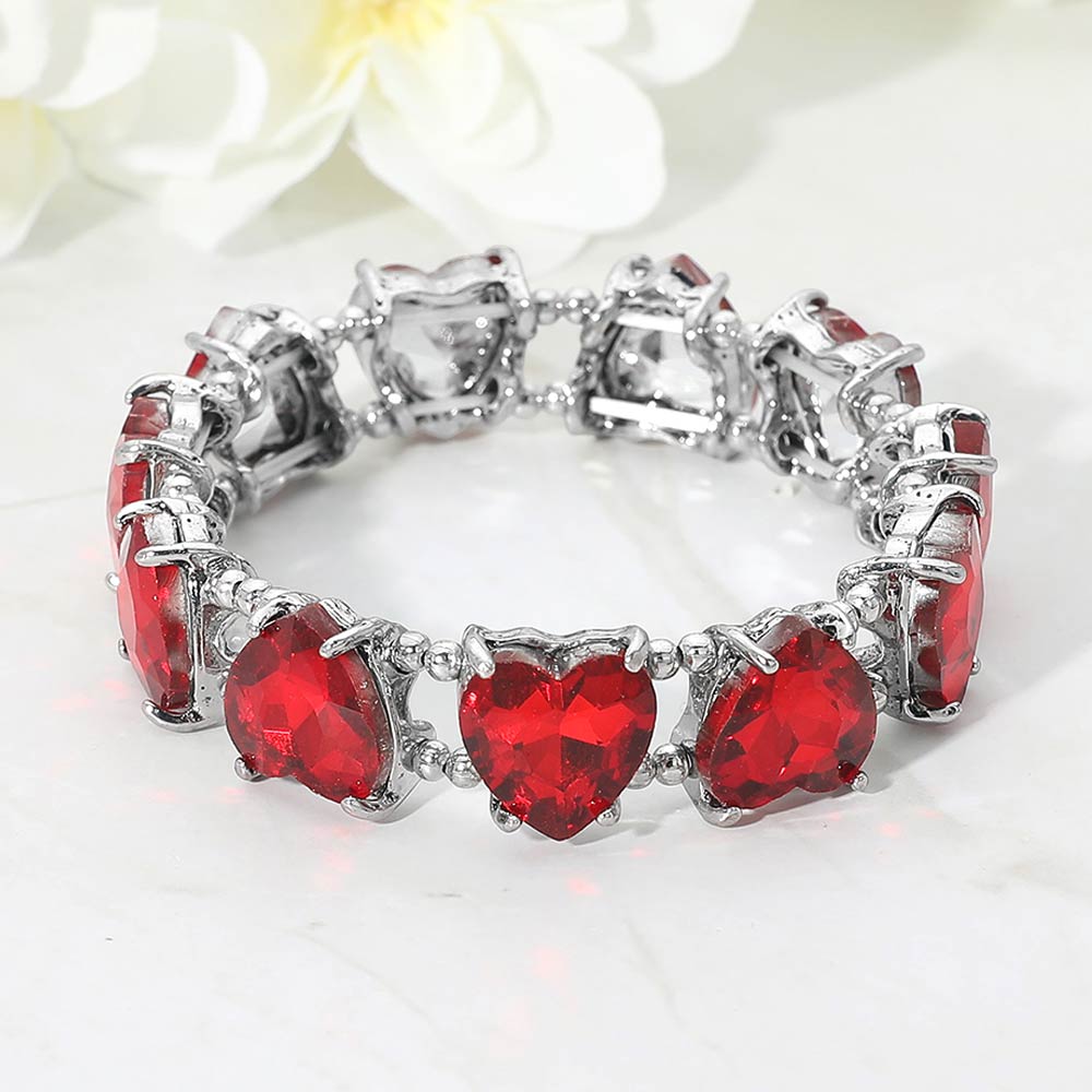 Women's Heart Stone Cluster Beaded Stretch Evening Bracelet