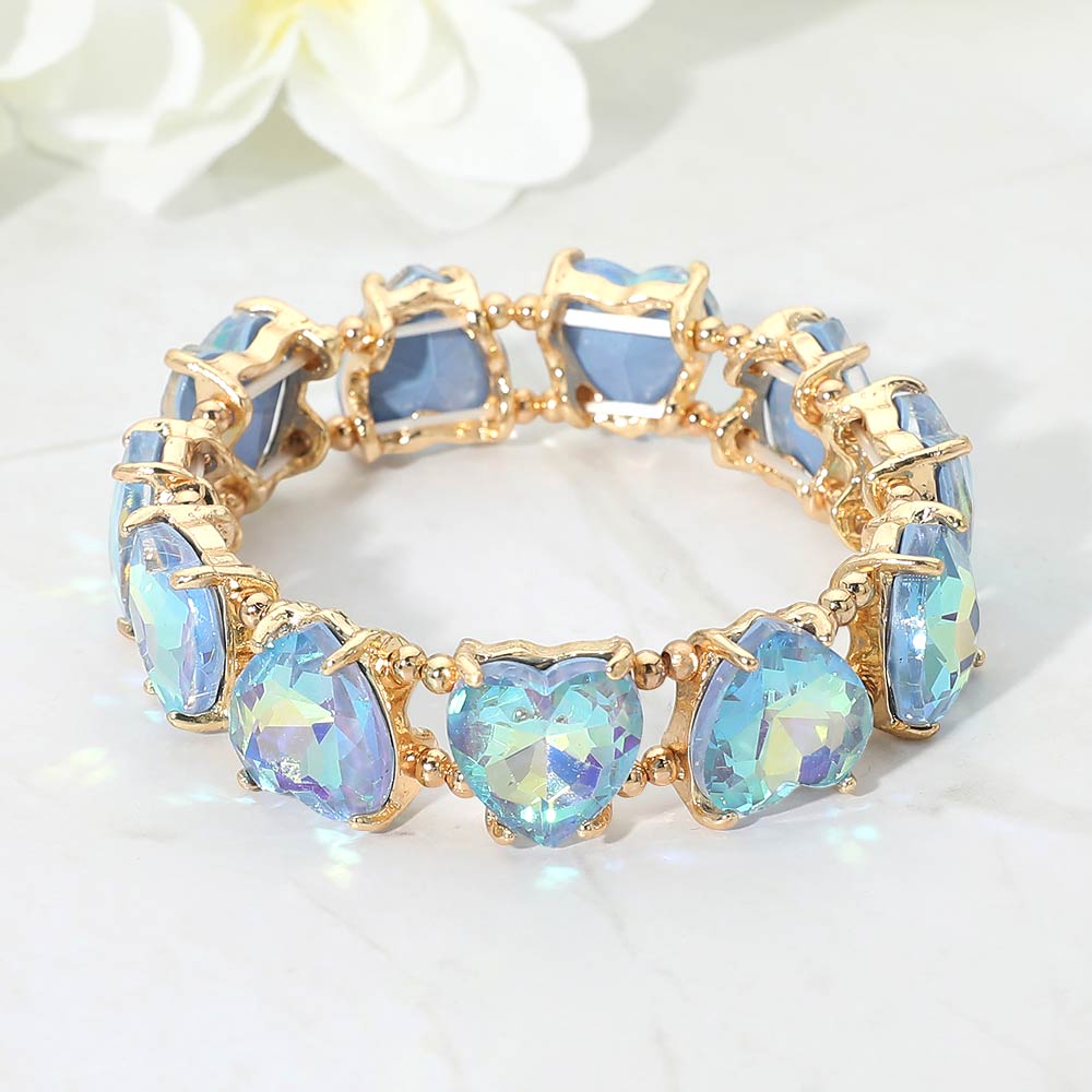 Women's Heart Stone Cluster Beaded Stretch Evening Bracelet