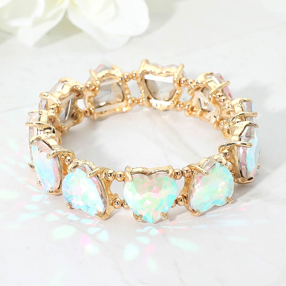 Women's Heart Stone Cluster Beaded Stretch Evening Bracelet