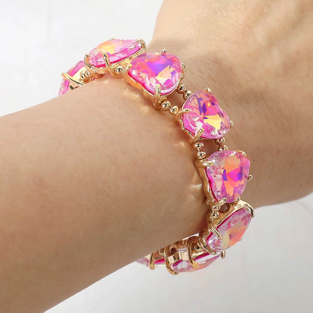 Women's Heart Stone Cluster Beaded Stretch Evening Bracelet