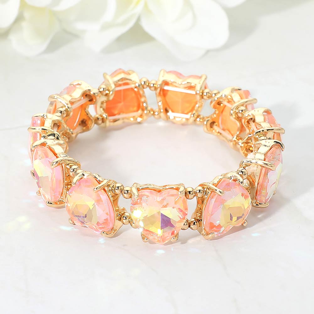 Women's Heart Stone Cluster Beaded Stretch Evening Bracelet