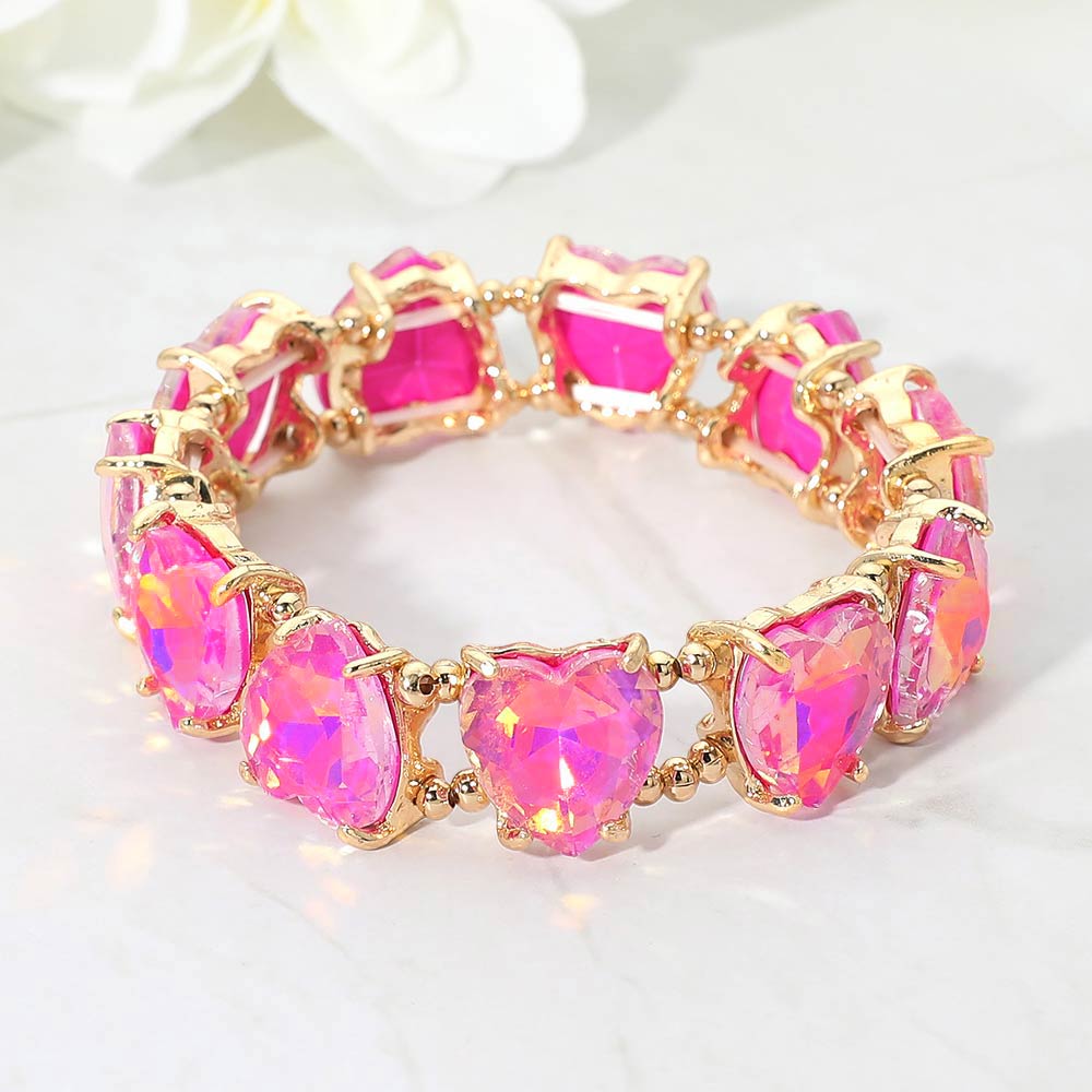Women's Heart Stone Cluster Beaded Stretch Evening Bracelet