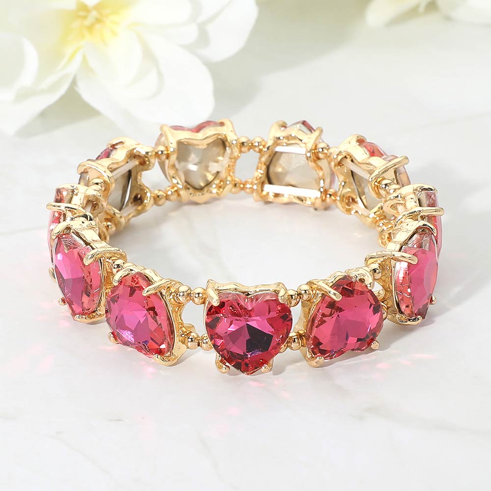 Women's Heart Stone Cluster Beaded Stretch Evening Bracelet