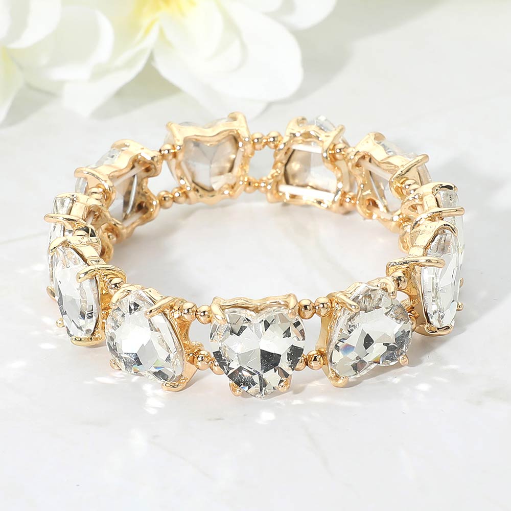 Women's Heart Stone Cluster Beaded Stretch Evening Bracelet