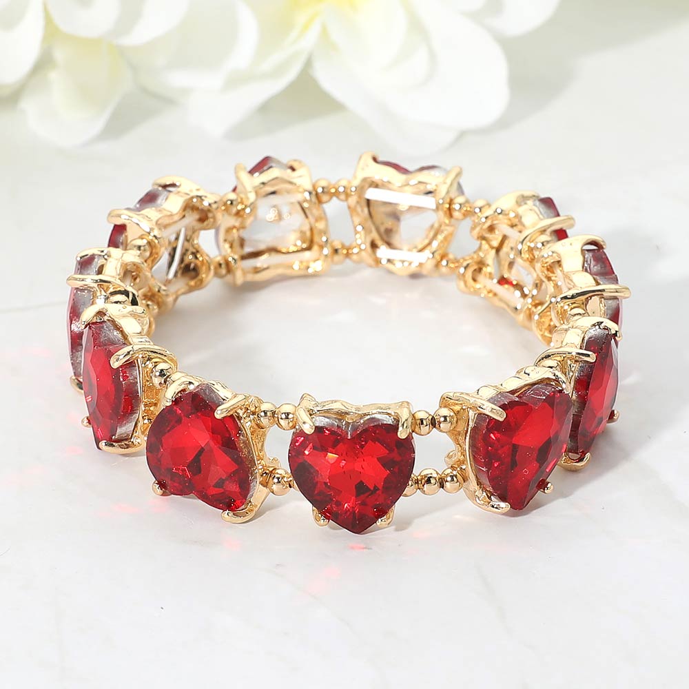 Women's Heart Stone Cluster Beaded Stretch Evening Bracelet
