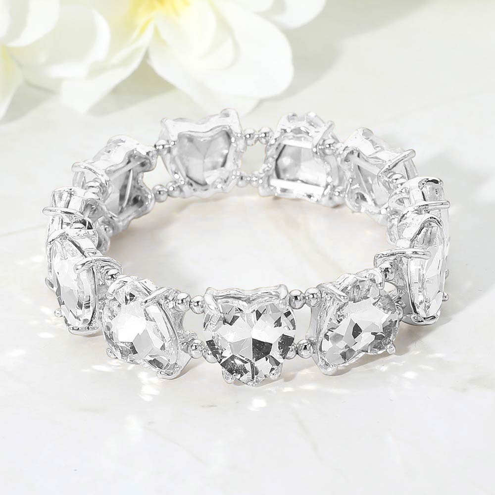 Women's Heart Stone Cluster Beaded Stretch Evening Bracelet