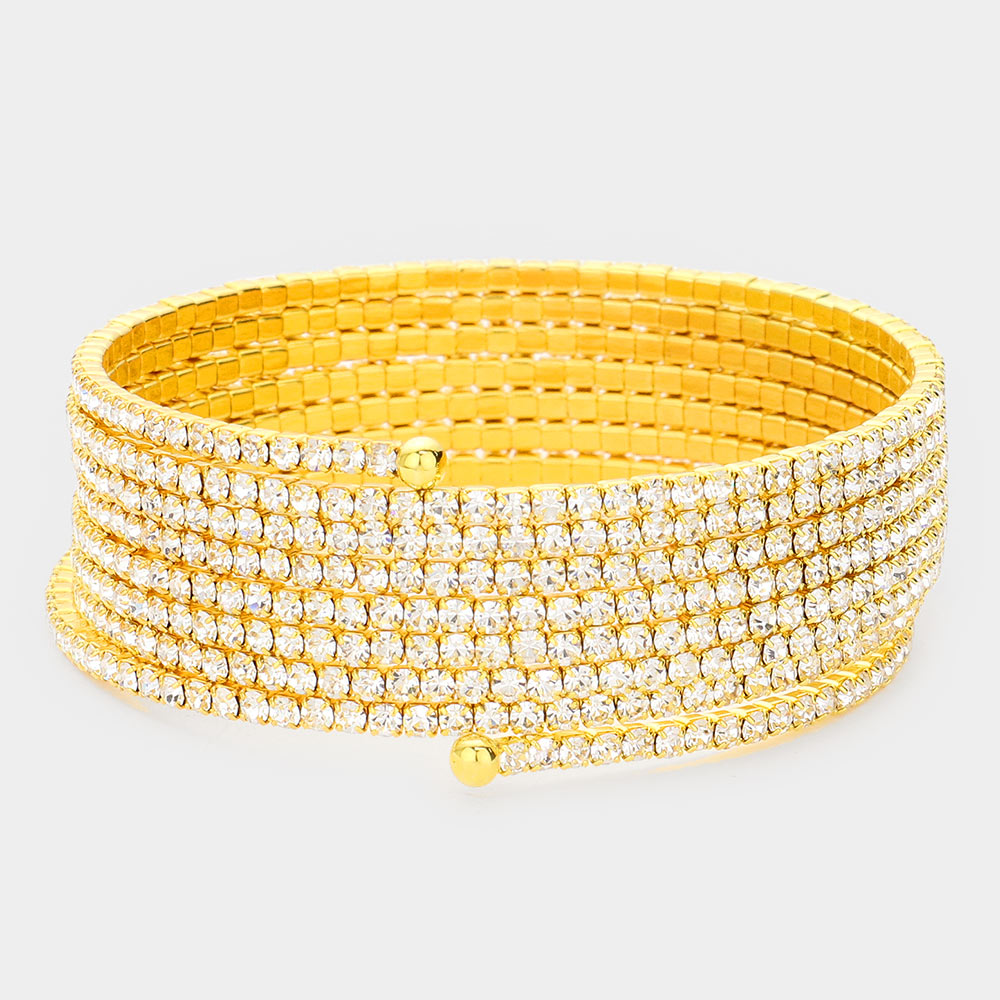 8-Lined Rhinestone Spiral Bracelet