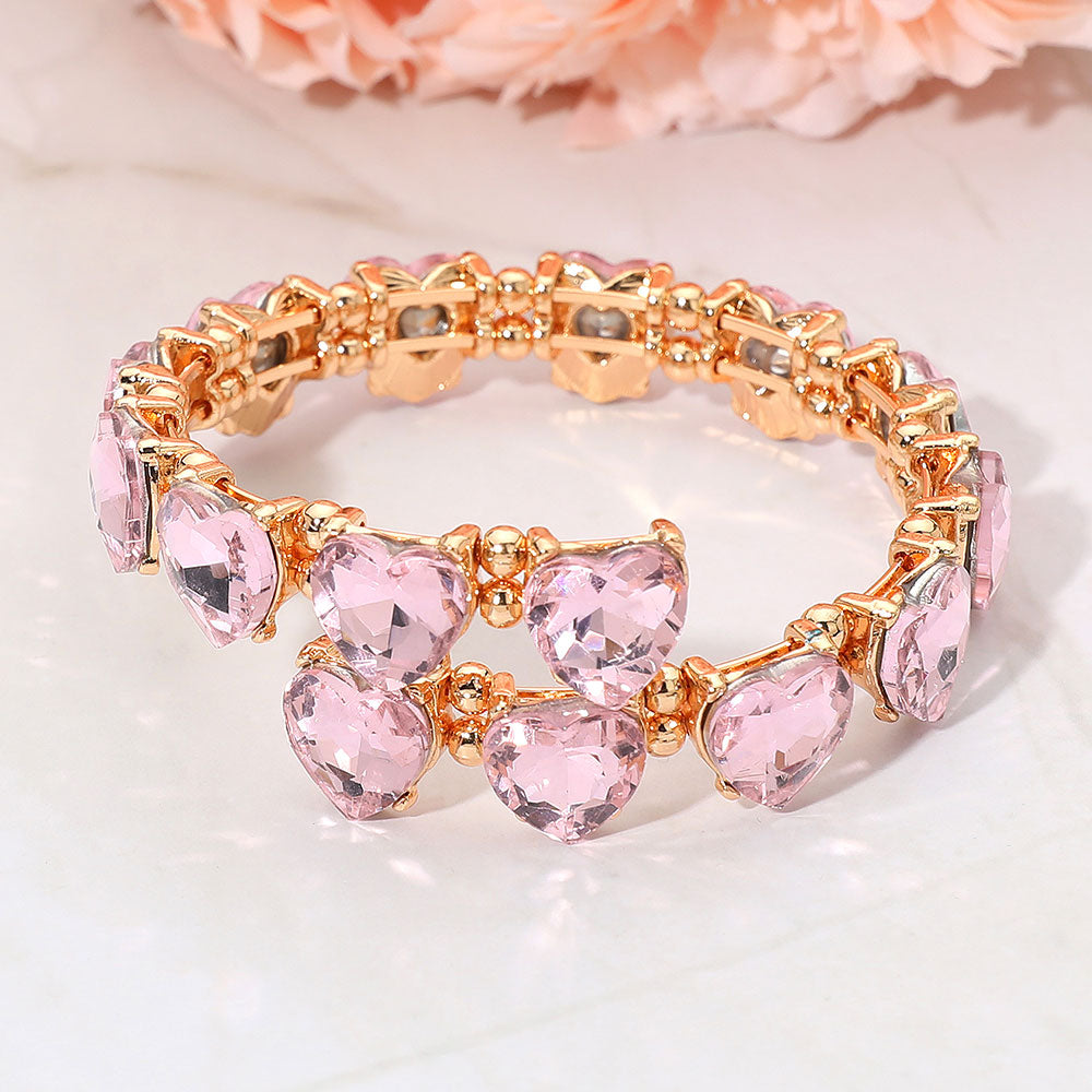 Heart Stone Cluster Link Adjustable Evening Bracelet