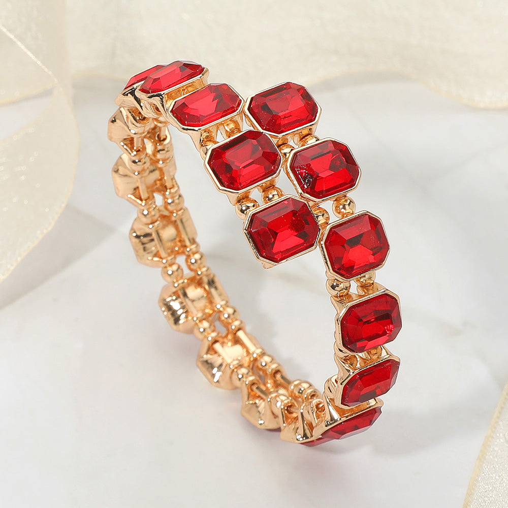 Rectangle Stone Cluster Link Adjustable Evening Bracelet