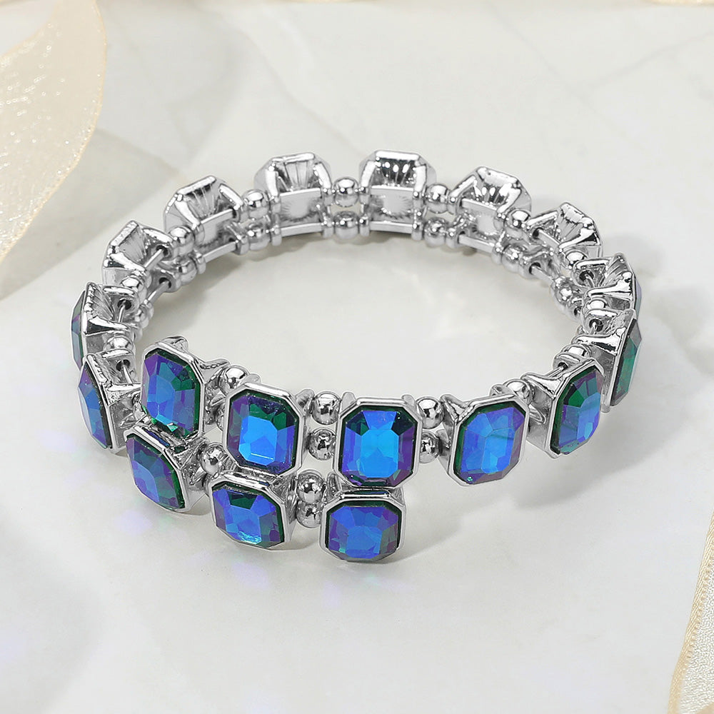 Rectangle Stone Cluster Link Adjustable Evening Bracelet