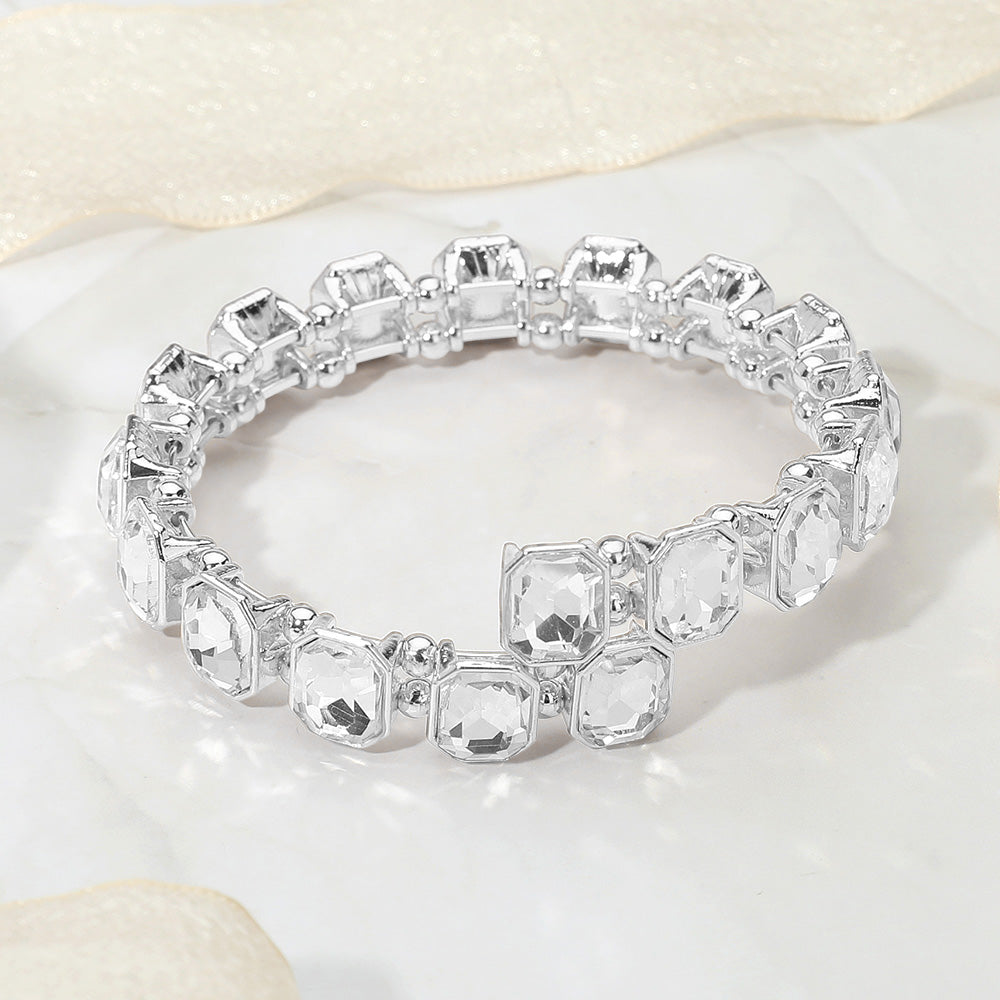 Rectangle Stone Cluster Link Adjustable Evening Bracelet