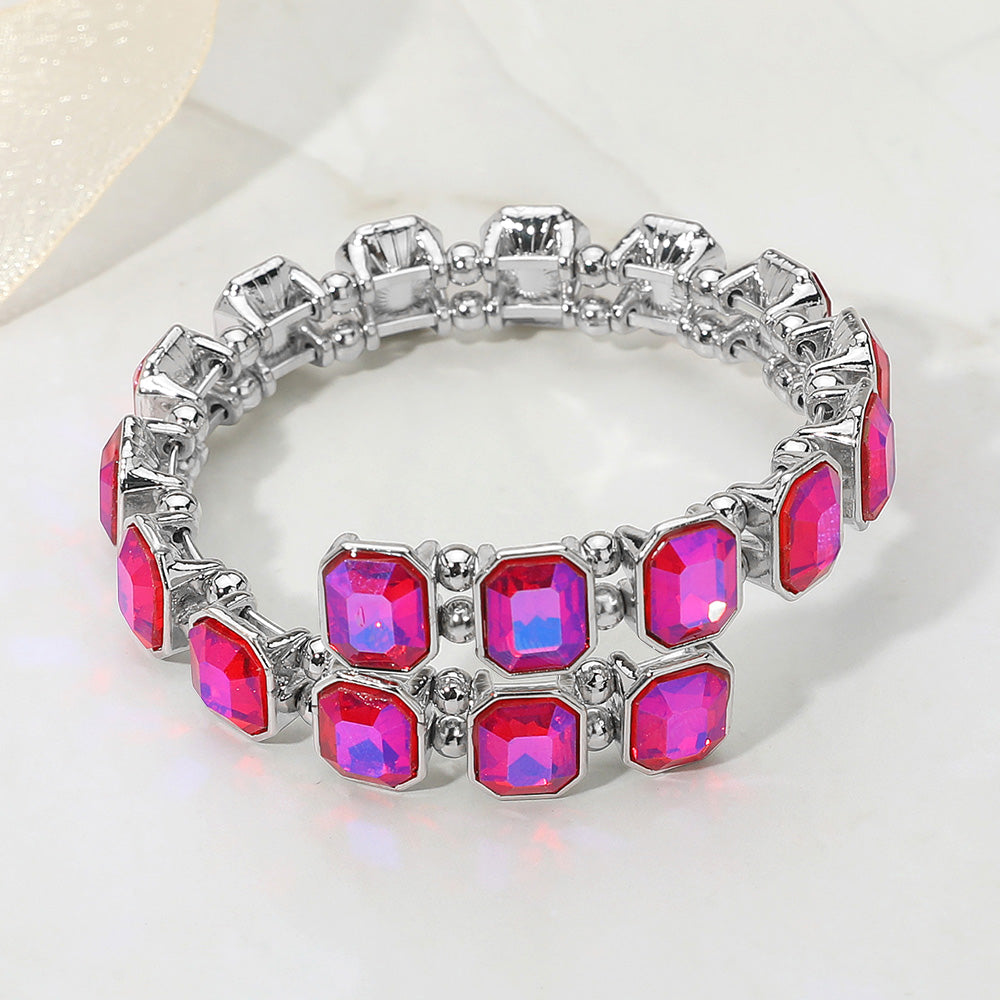 Rectangle Stone Cluster Link Adjustable Evening Bracelet