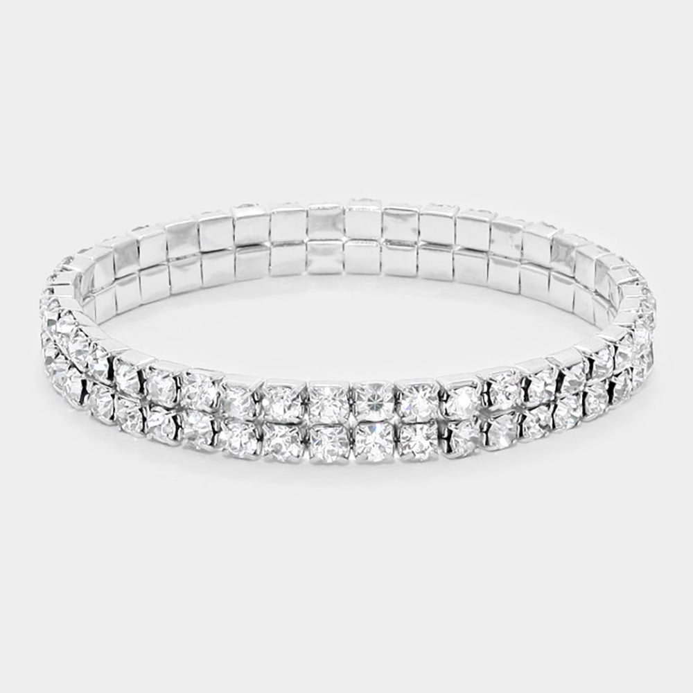 2-ROW Rhinestone Stretch Evening Bracelet