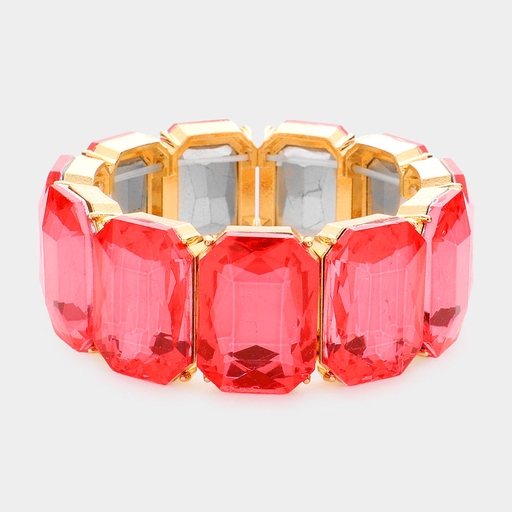 Women's Emerald Cut Stone Stretch Evening Bracelet 4th of July