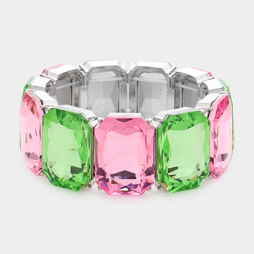 Women's Emerald Cut Stone Stretch Evening Bracelet 4th of July