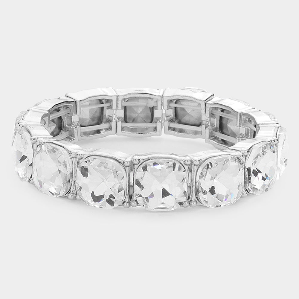 Women's Cushion Square Stone Stretch Evening Bracelet