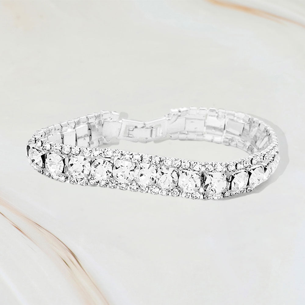 Round Crystal Rhinestone Trim Evening Bracelet