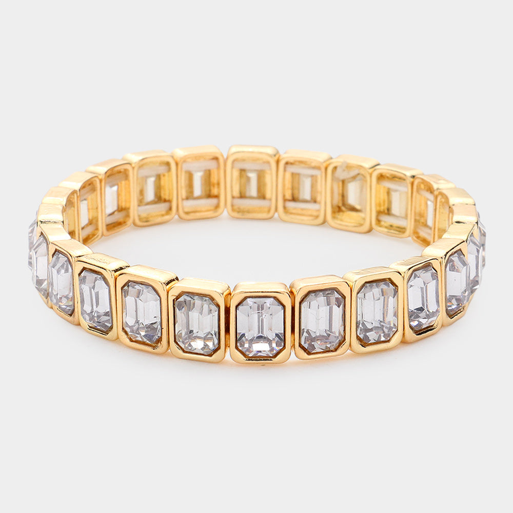 Women's Emerald Cut Stone Stretch Evening Bracelet 4th of July