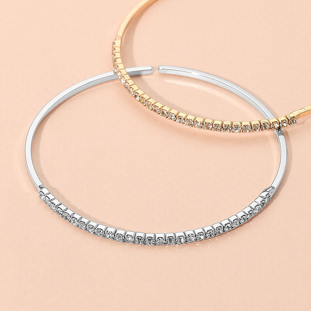 One Row Rhinestone Paved Bar Accent Adjustable Bangle Evening Bracelet