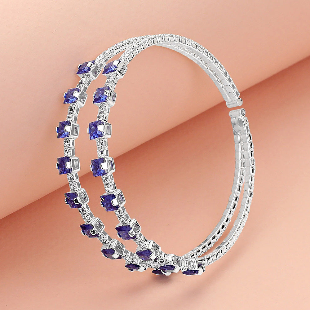 Square CZ Stone Cluster Accented Split Adjustable Evening Bracelet
