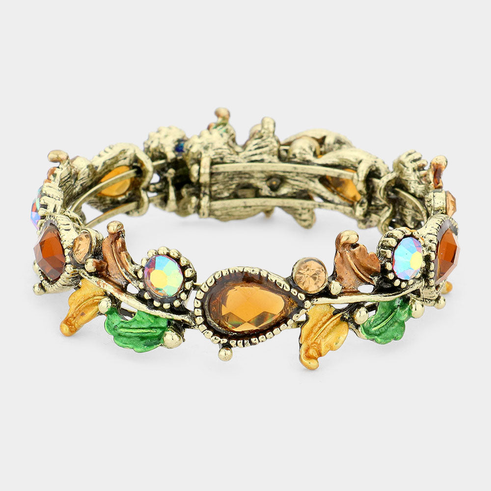 Glass Crystal and Metal Vine Open Adjustable Bracelet