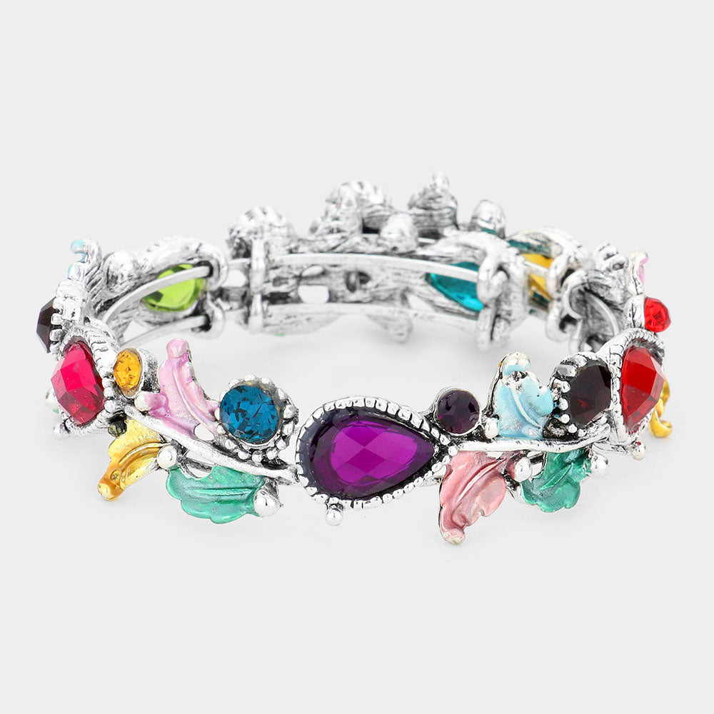 Glass Crystal and Metal Vine Open Adjustable Bracelet