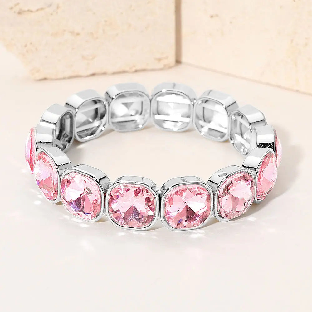 Square Cut Gem Beaded Stretch Evening Bracelet