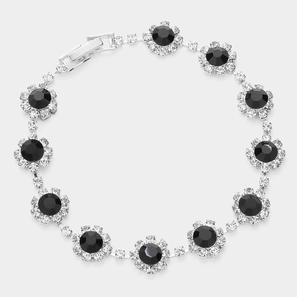 Round Crystal Rhinestone Rosette Evening Bracelet